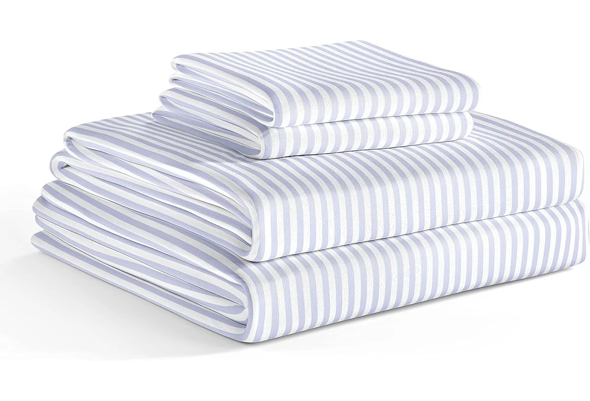 Blue Stripes Kids Twin Size Princess Bed Sheets - 3 Piece Kids Princess Sheet Set - Castle Themed Bedding - Ultra-Soft, Cute & Cozy - Breathable & Machine Washable - Bed Set for Boys, Girls, Teens & Toddlers