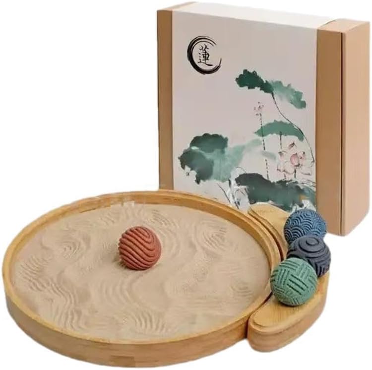 Zen Garden Desk Decor Meditation Sand Tray for Meditation and Yoga, Miniature Desktop Zen Garden with Sand and Rake, Home Office Decor for Stress Relief, Mindfulness Gift