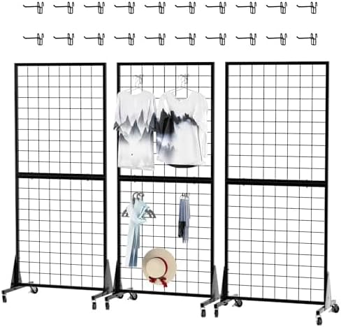 Set of 3 Grid wall panel display 2x5 ft Heavy snow wire grid with t-base black
