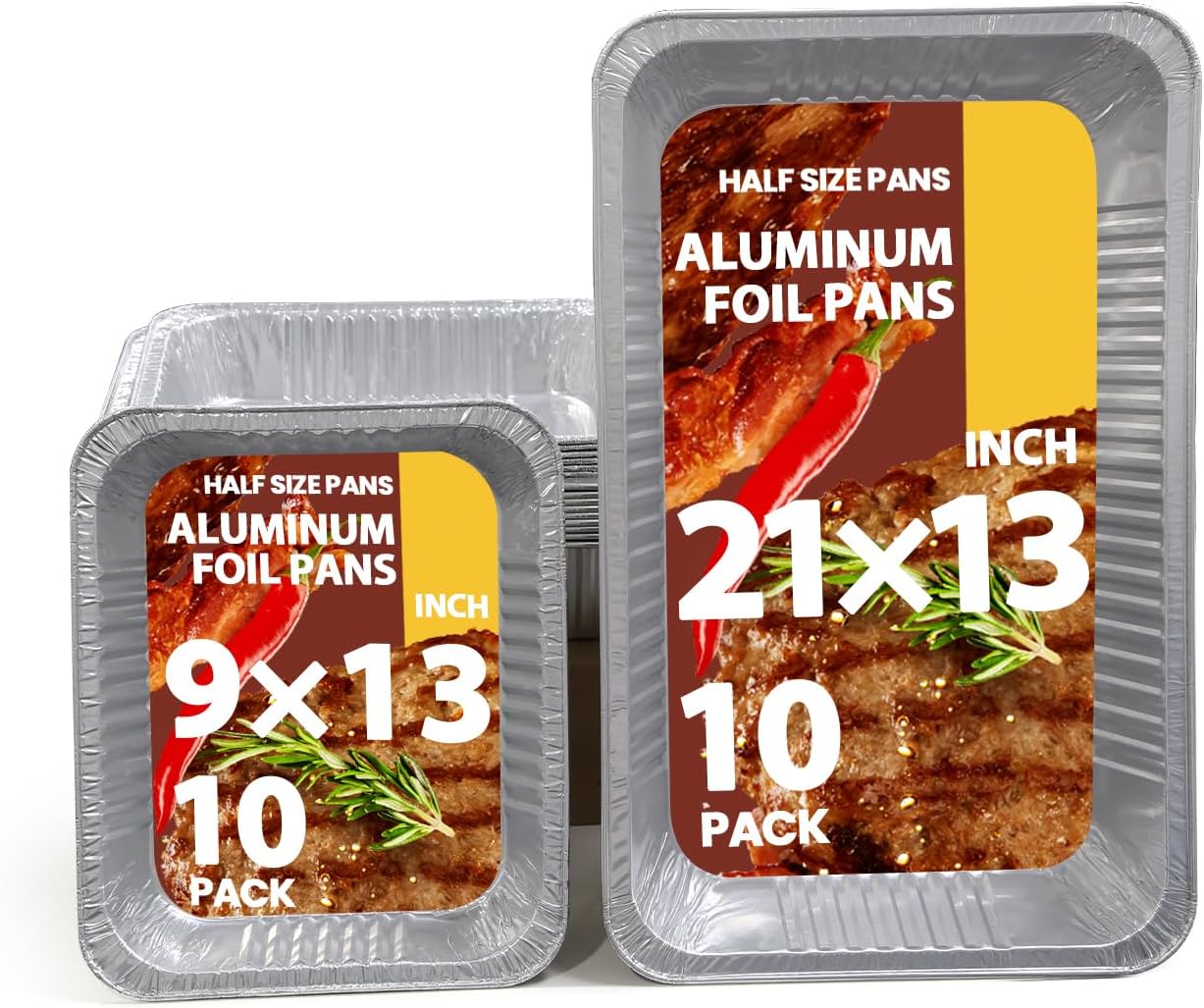 Aluminum Foil Pans 10 Pack, 9x13 , Disposable Full Size Small Food Containers for Roasting, Restaurants, Cooking, Heating, Buffets