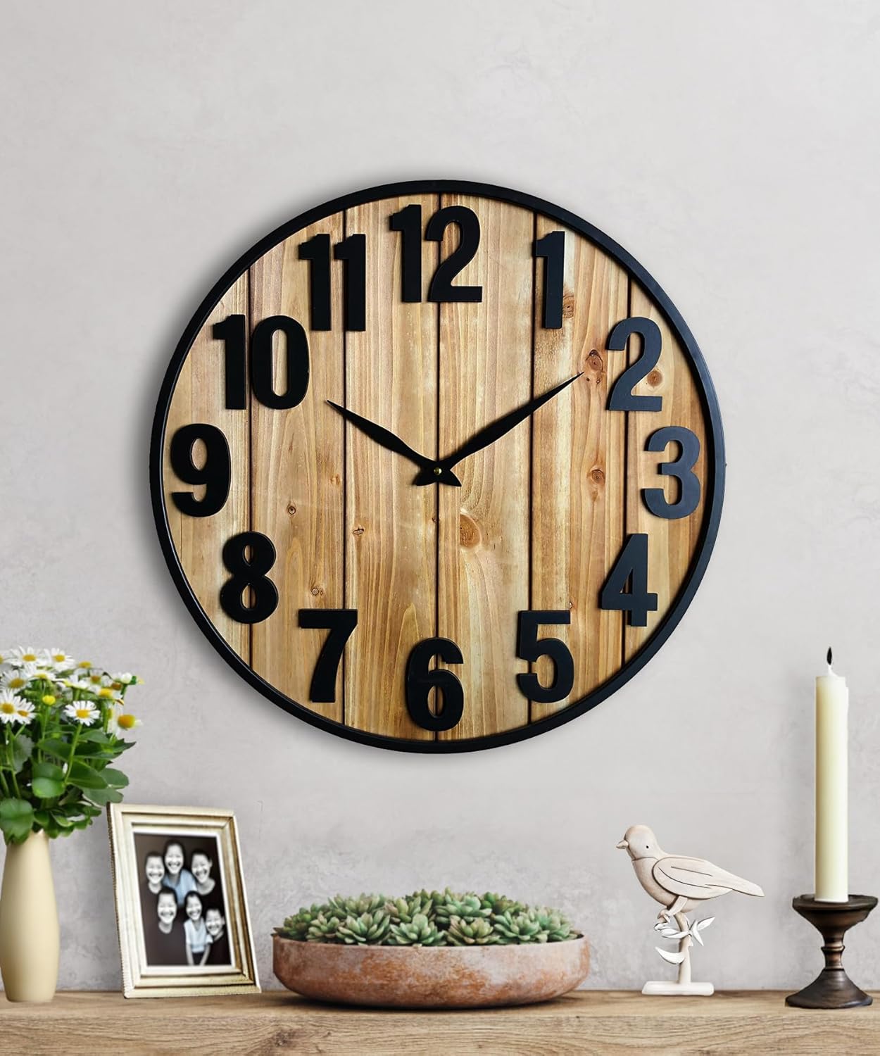 Farmhouse Wall Clock Large, Large Wall Clock 24 Inches or Larger for Living Room - Giant Oversized Vintage Decorative Clocks for Walls and Large Bold Living Room Decor