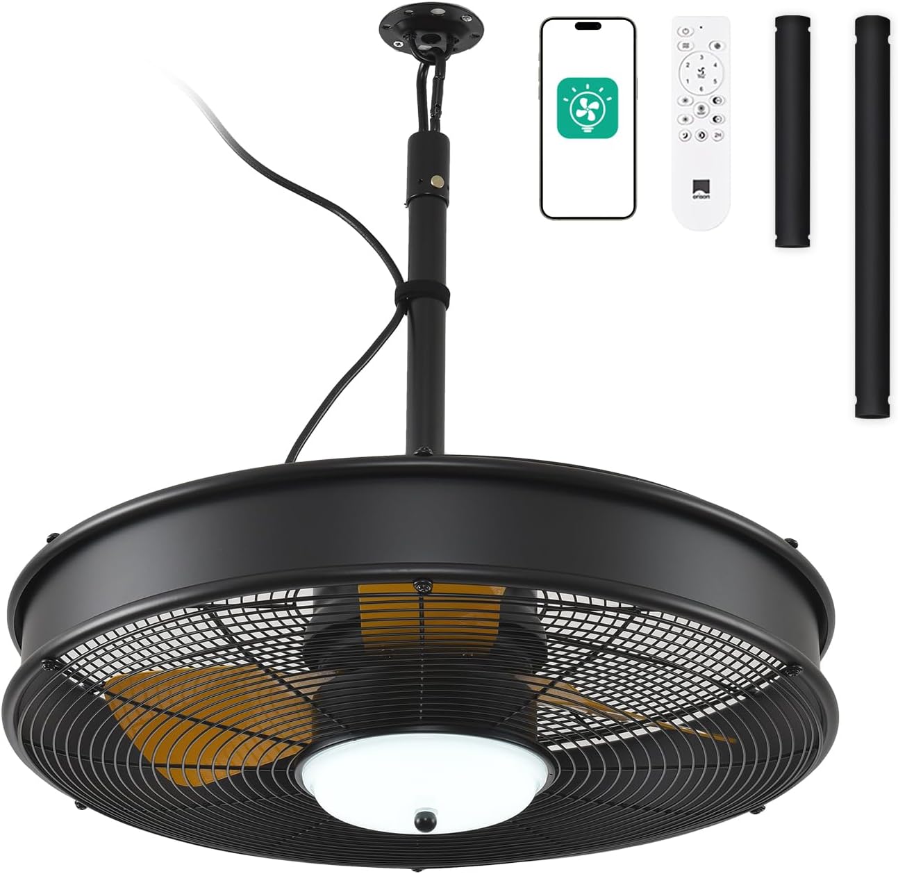 Orison 22'' Outdoor Ceiling Fans with Lights, Wet Rated Gazebo Fan with Remote, Plug in Hanging Fan for Patio Waterproof, App Controll,Black