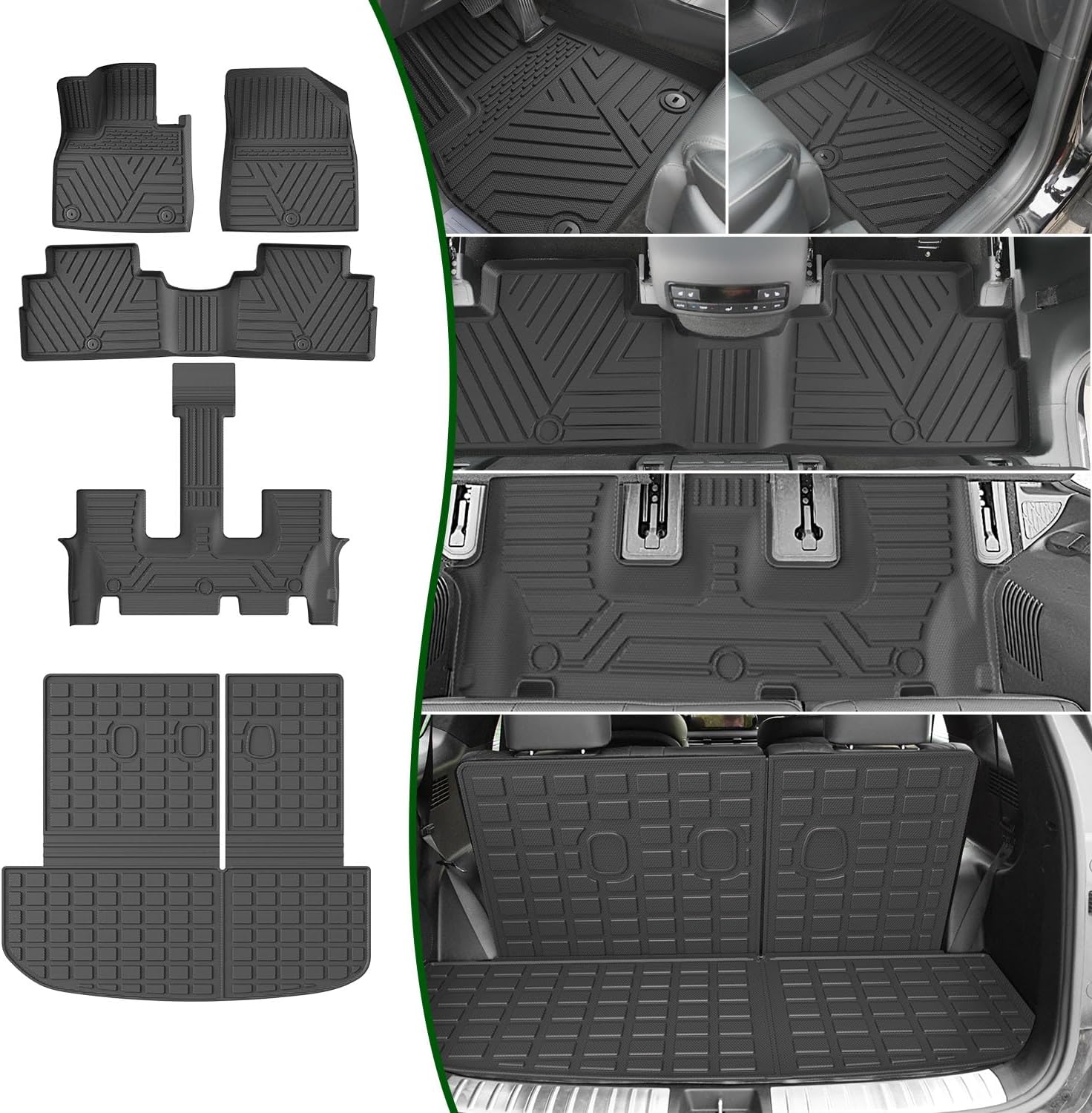 xipoqix  Seats Floor Mats Cargo Mat Backrest Mats Compatible with 2020-2025 Palisade TPE Floor Liner Replacement for 2020-2025 Palisade Accessories (Trunk Mat with Backrest Mat Floor Mats)