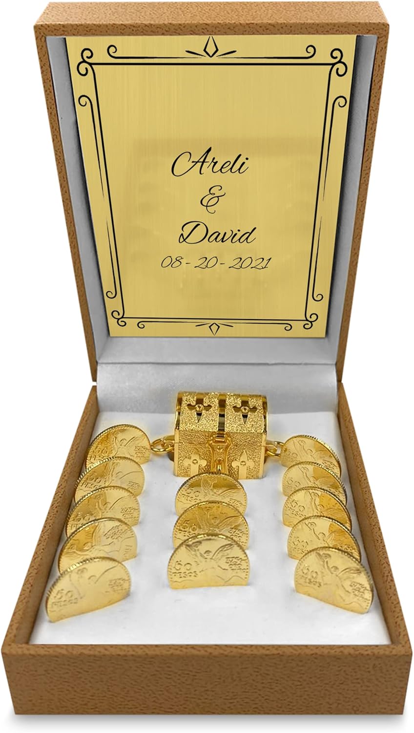 Customizable Wedding 13 Unity Coins Gold with Brown Case, Treasure Box