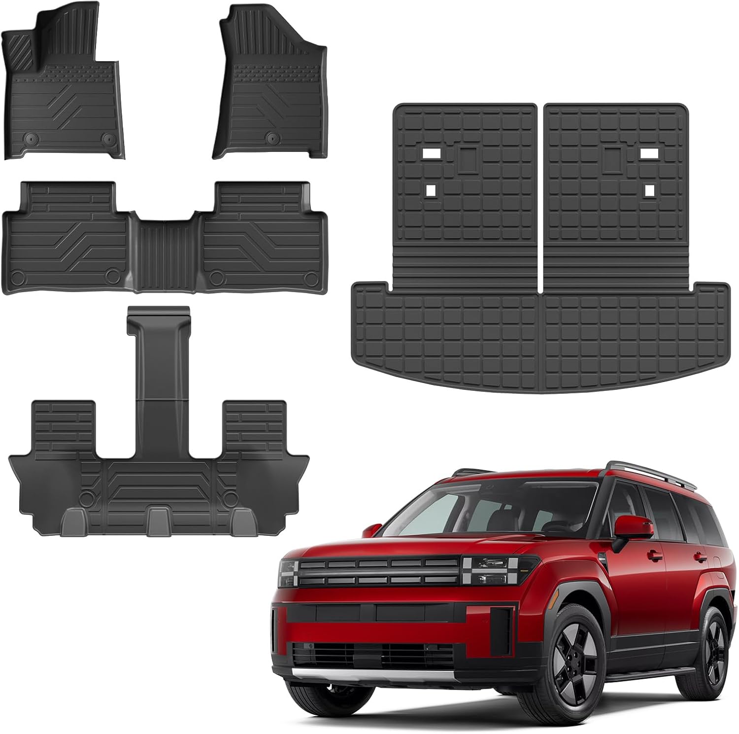 Mat for 2024 2025 2026 Hyundai Santa Fe Gas & Hybrid | Trunk Mat Cargo Mat Cargo Liner TPE All Weather Back Seat Cover Protector Santa Fe Accessories
