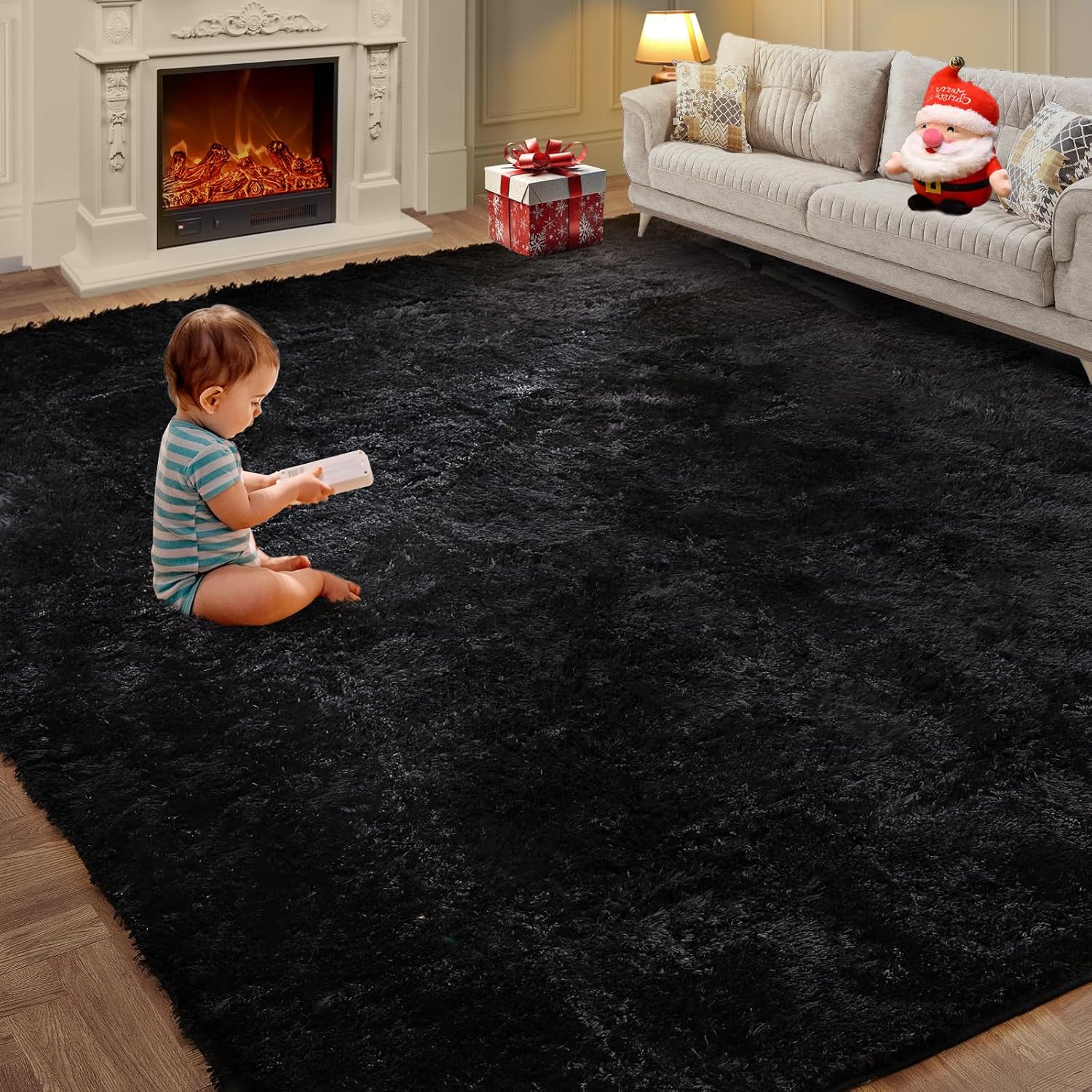 Size Large Super Soft Area Rugs for Living Room  Black, Fluffy Furry Shaggy Fuzzy Area Rug, Upgrade Anti-Skid Rectangular, High Pile Soft Throw Rug for Bedroom and Kids Room, Home Decor Aesthetic