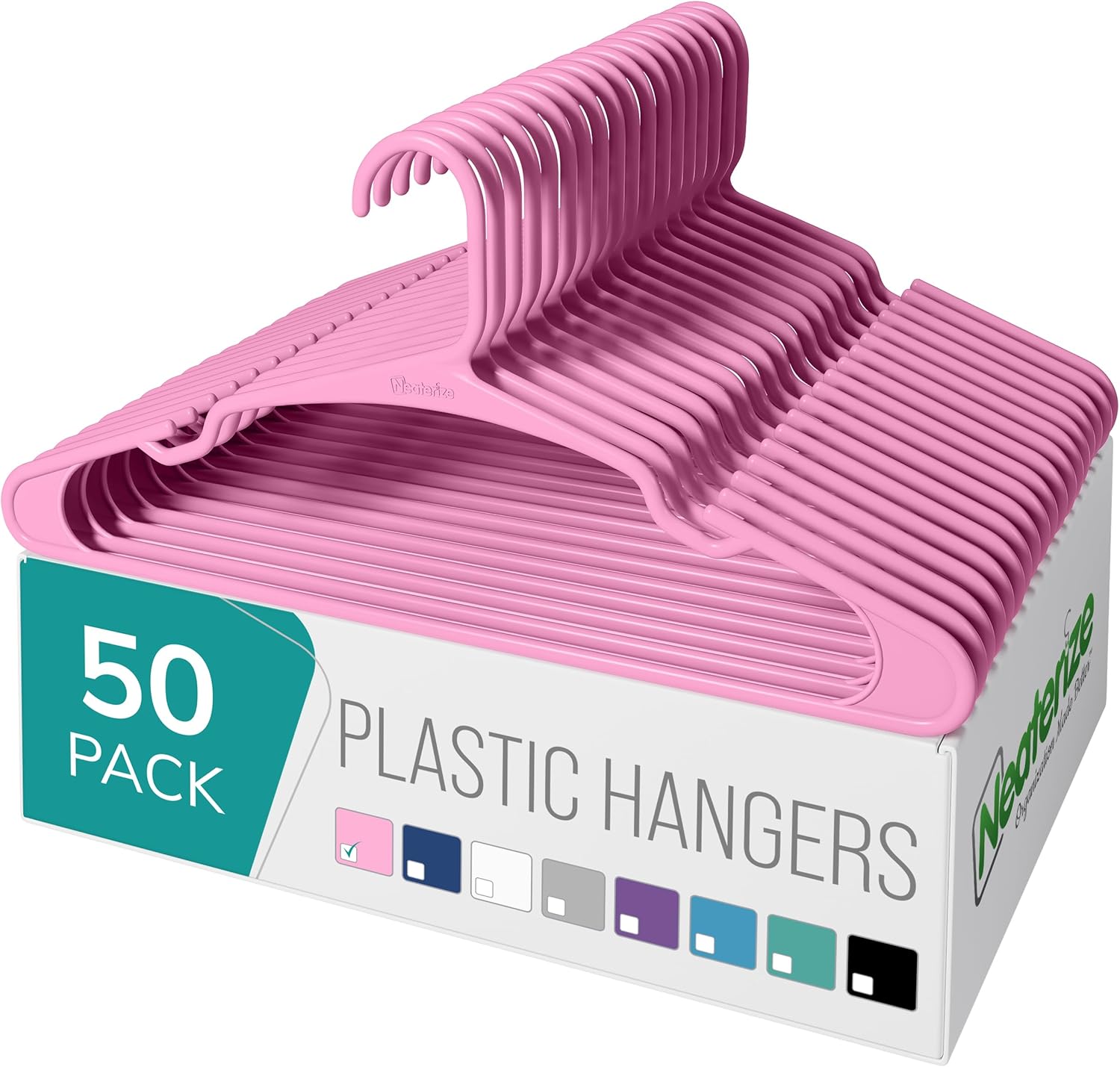 NEATERIZE Clothes Hangers Plastic 50 Pack for Adults - Plastic Hangers  the Perfect Coat Hanger and Space Saving Clothes Hangers for Closet  Percheros
