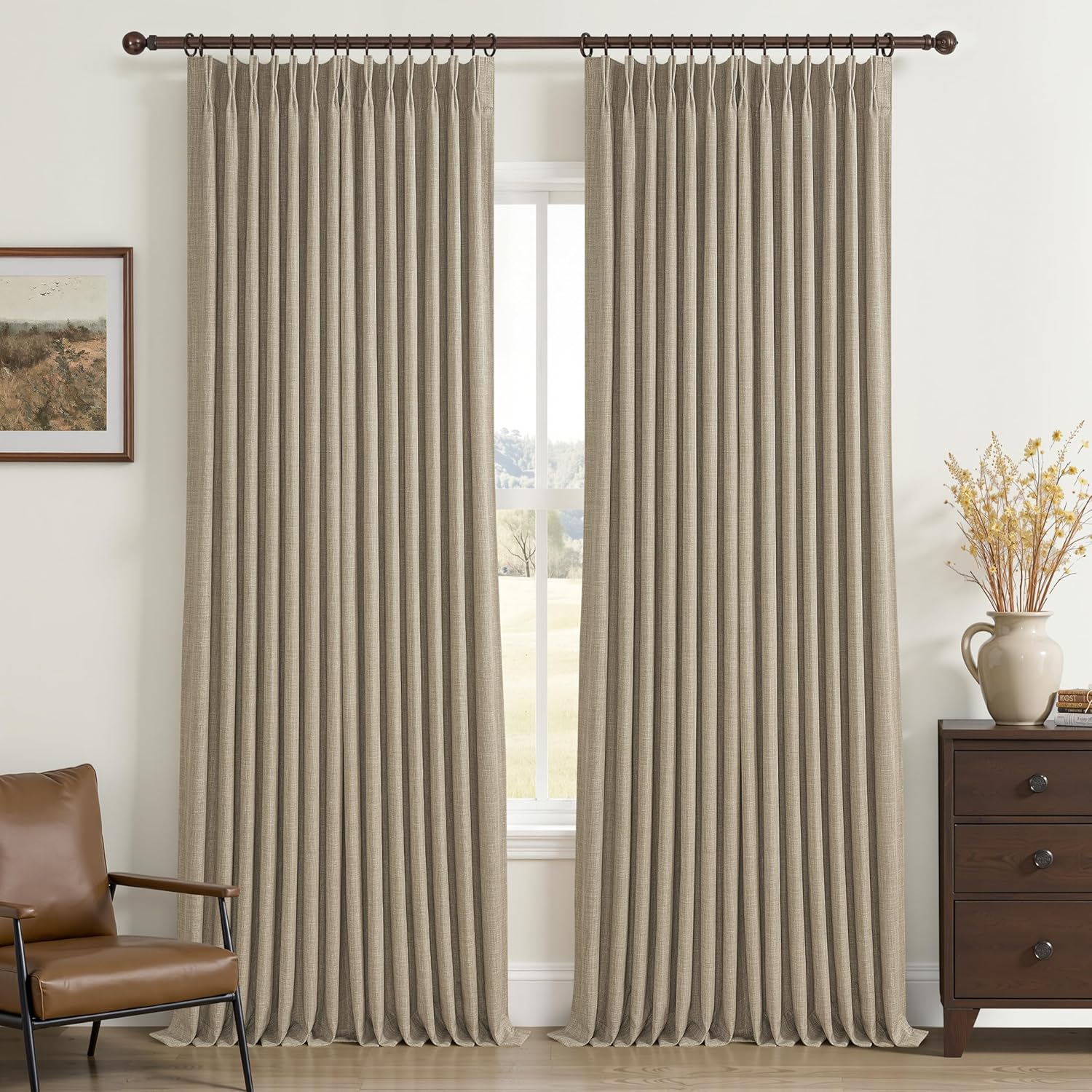 Amazon.com: Memory Trained Pinch Pleated Tall Nursery Curtains 102 Inches Long, Blackout Oak Taupe Linen Blend Sound Dampening Thermal Windows Curtain Oatmeal Farmhouse Dining Room Drapes 40W x 102L x 2 Panels : Home & Kitchen