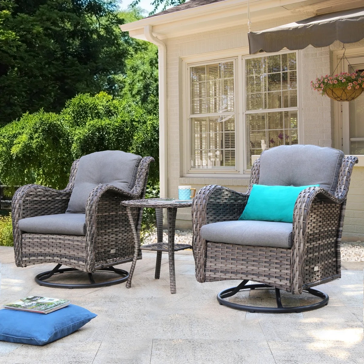 Araneli 3 Piece Rattan Seating Group With Cushions Warm Gray