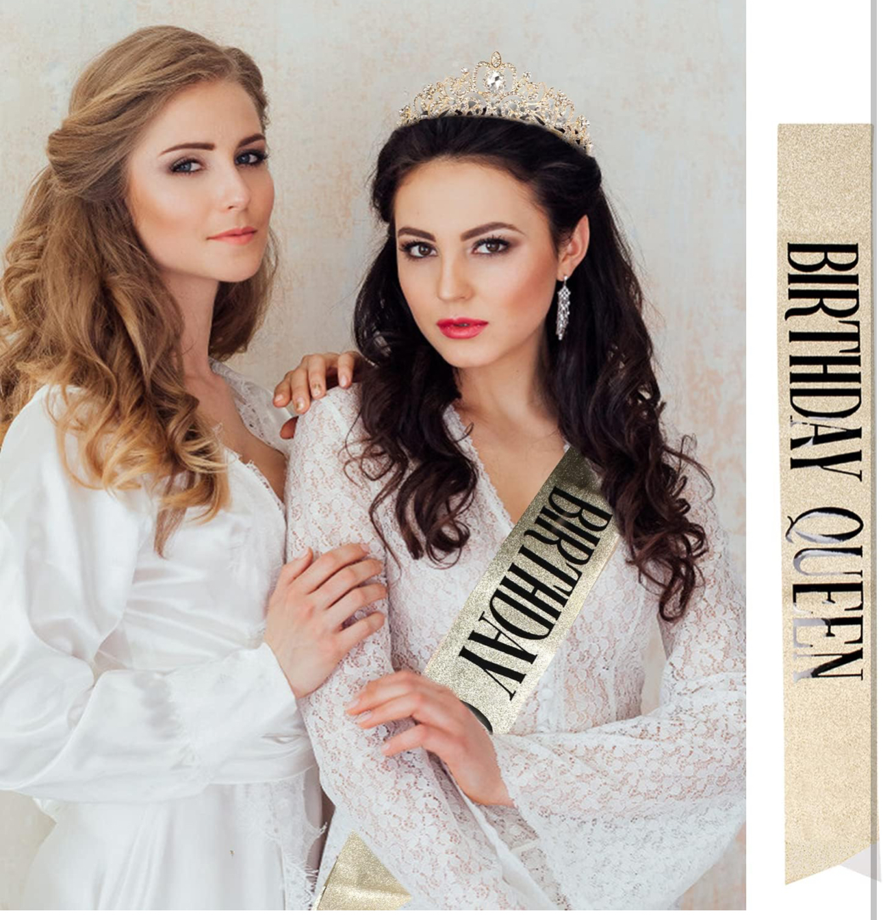 Velscrun Happy Birthdayrt Queen AB Silver Tiara Crowns for Women,  Sash, Party Favors & Decorations