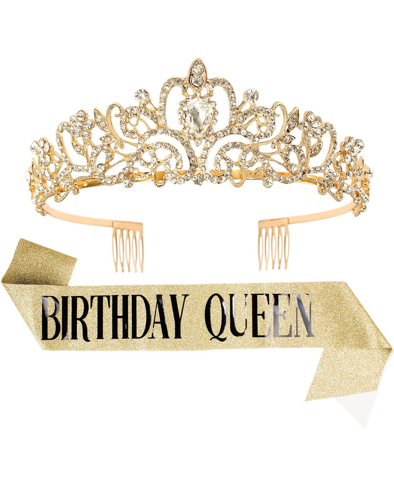Velscrun Happy Birthdayrt Queen AB Silver Tiara Crowns for Women,  Sash, Party Favors & Decorations