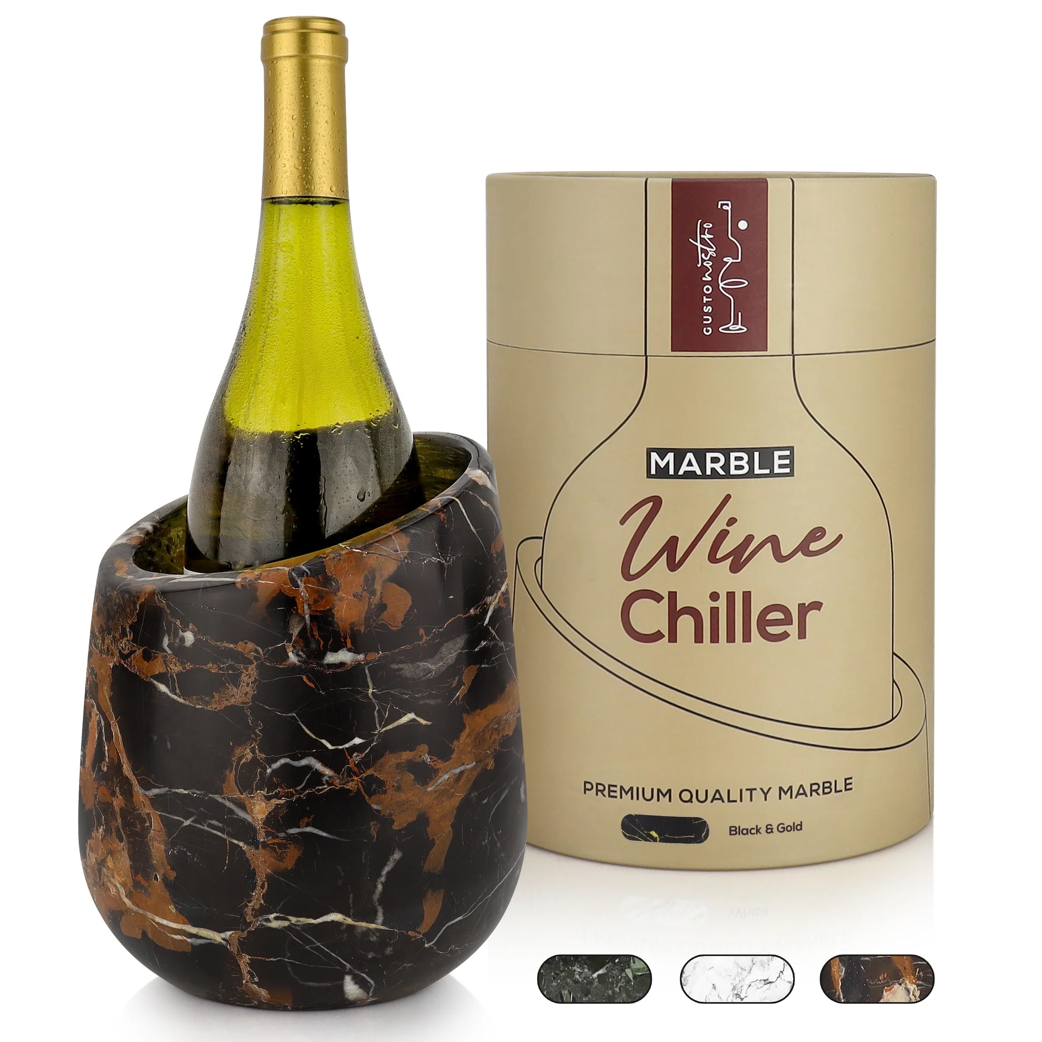 Gusto Nostro Marble Wine Chiller Bucket - 750ml Wine Bottle Cooler and Champagne Chiller for Party, Kitchen, Bar Cart Decor to Chill & Keep Bottles Cold with Unique Wine Lovers Gift Box (Black Zebra)