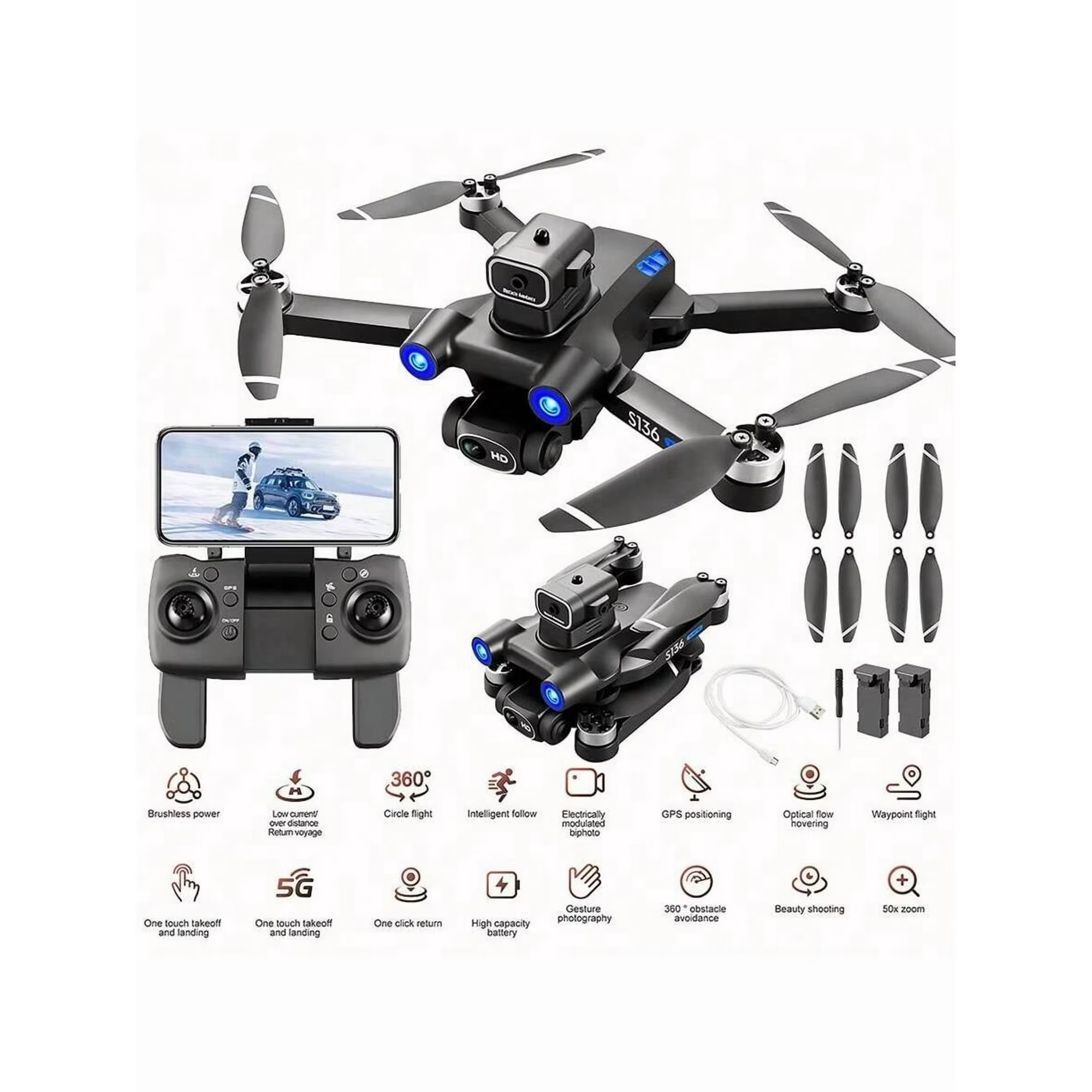 S136 GPS Drone - Brushless Motor, HD Camera, Foldable -