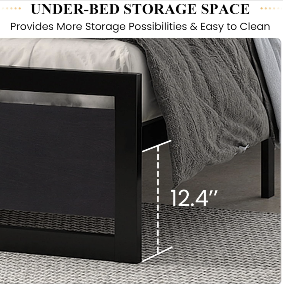 Z-hom Queen Bed Frame with Modern Wood Headboard & Footboard, Upgraded Heavy Duty Metal Sturdy Bed Frame Queen Size, Stable Platform Bed Furniture Bed Storage, No Noise, No Box Springs, Vintage ALL BLACK