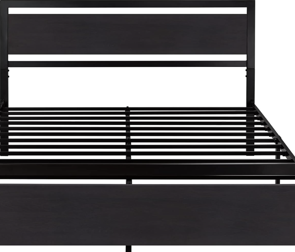 Z-hom Queen Bed Frame with Modern Wood Headboard & Footboard, Upgraded Heavy Duty Metal Sturdy Bed Frame Queen Size, Stable Platform Bed Furniture Bed Storage, No Noise, No Box Springs, Vintage ALL BLACK