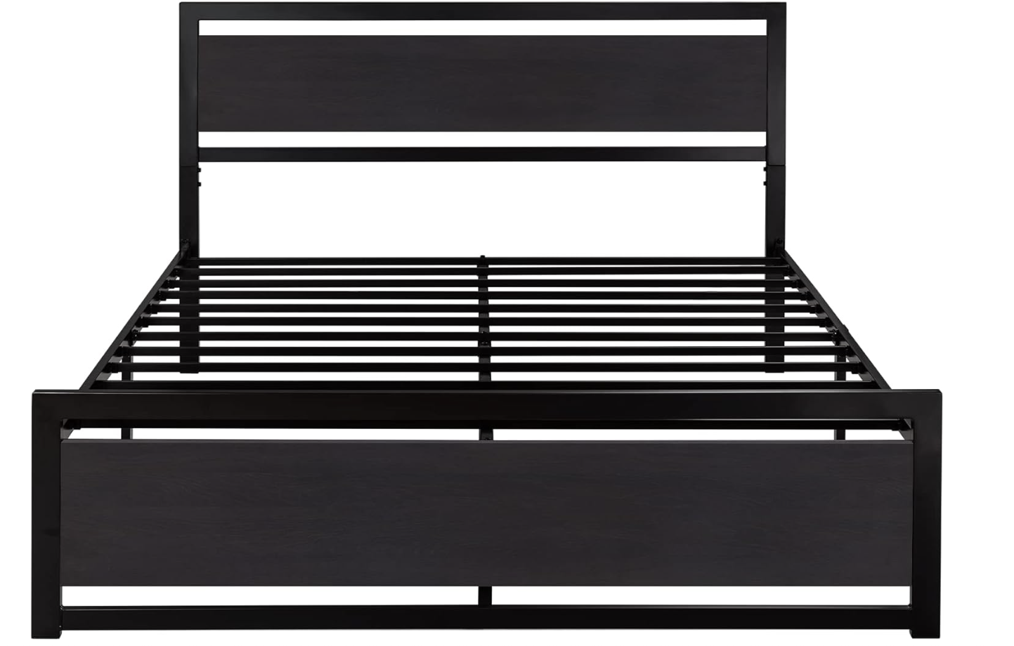 Z-hom Queen Bed Frame with Modern Wood Headboard & Footboard, Upgraded Heavy Duty Metal Sturdy Bed Frame Queen Size, Stable Platform Bed Furniture Bed Storage, No Noise, No Box Springs, Vintage ALL BLACK