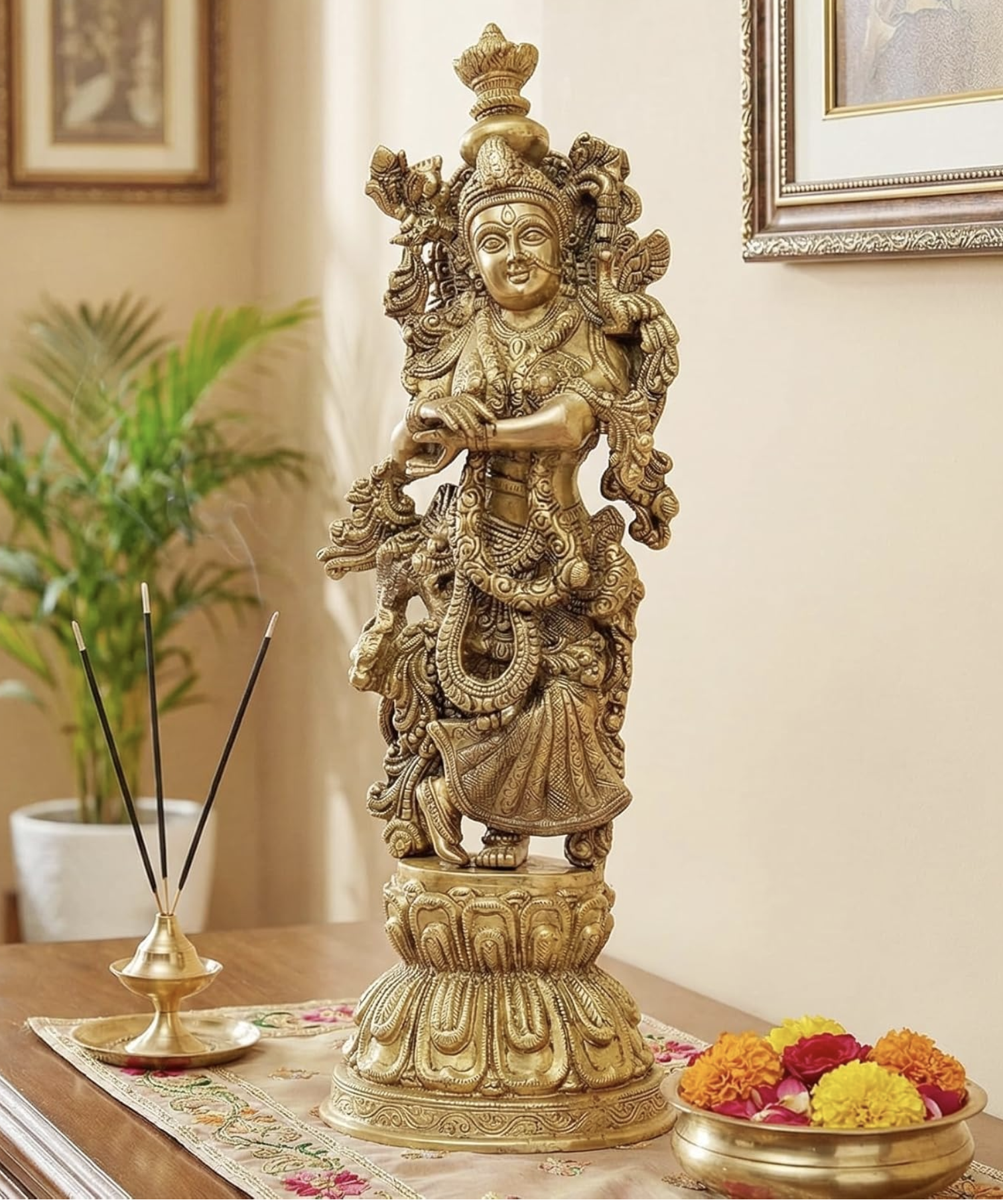 Esplanade - Lord Krishna Kishan Gopal Murti Idol Statue Sculpture - Brass  - Multicolor