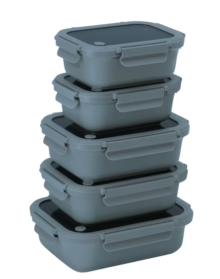 Safdie Ceramic Food Storage Set, 5 Containers with Glass Lids, Leak-Free Kitchen Containers (GRAY)