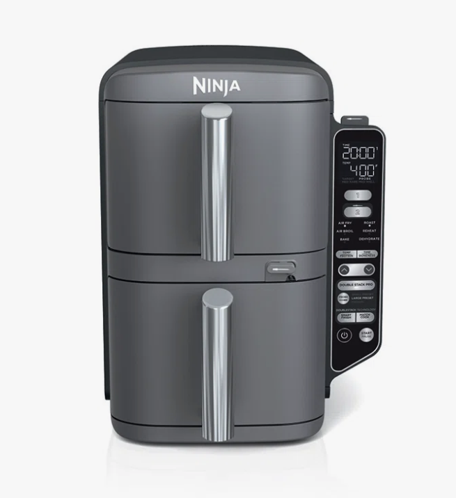 Ninja - Smart DoubleStack XL 2-Basket Air Fryer with Leave-in Thermometer, 10 QT, 6-in-1 Smart Cook System, Space Saving Design - Deep Gray