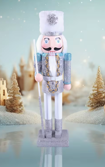 Wooden Christmas Soldier Nutcracker Decorations, Nutcracker Figure Christmas Decor for Shelves and Tables (Silver and Blue)