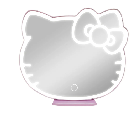 Impressions Vanity Supercute Hello Kitty Tabletop Desk Mirror with Lights and Touch Sensor Switch, Adjustable Tri Tone LED Lighted Makeup Mirror with Hidden Extendable Tray and Phone Holder