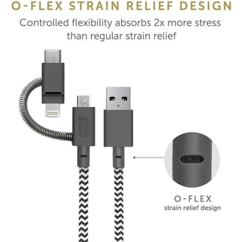 Native Union Belt Cable Universal - 6.5ft USB-C Charging Cable 3-in-1 Adaptor (Zebra)