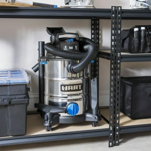 HART 8 Gallon Wet/Dry Vacuum, 6 Peak HP Motor, Stainless Steel Tank, Convertible to Blower, On-Board Storage, 17 ft Cleaning Reach