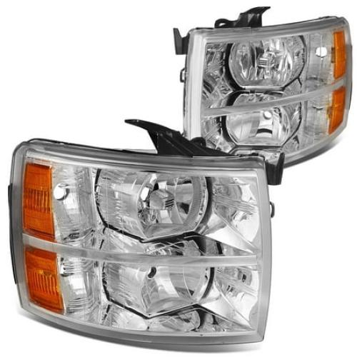 DNA Motoring HL-OH-CSIL07-CH-AM for 2007 to 2013 Chevy 2500HD 3500HD Headlights Fits Truck Silverado 1500 Chrome Housing Amber Corner Headlamp 08 09 10 11 12 Left/Right