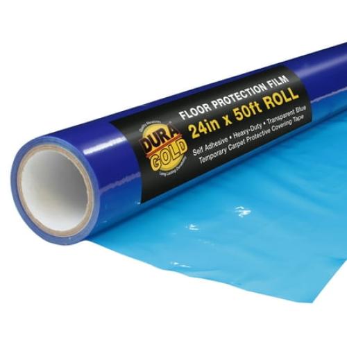 Dura-Gold Floor Protection Film, 24-inch x 50' Roll - Blue Self Adhesive Temporary Floor Covering, Protect Flooring from Foot Traffic, Paint Spills, Dust, Construction Debris, Moving - Hardwood, Tile