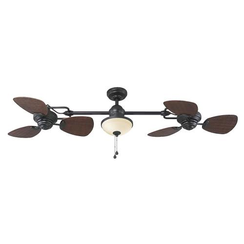 Harbor Breeze Twin Breeze II 74-in Outdoor Oil Rubbed Bronze with Brown Wicker Blades Ceiling Fan With Light 6 -Blade )