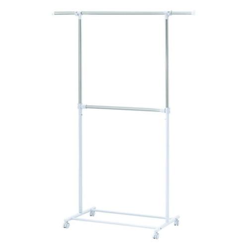 Mainstays 2 Tier Adjustable Chrome Garment Rack with Silver Metal and White Rod
