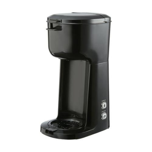(MISSING K CUP HOLDER & REUSABLE FILTER) Mainstays Single Serve Coffee Maker, 1 cup Capsule or Ground Coffee, Black, New, Model: 202140