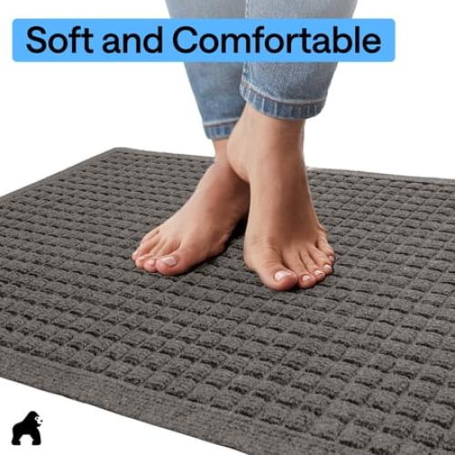 GORILLA GRIP HydroAbsorb Doormat, Indoor Outdoor Rubber Backed Weather Mat, 35x23, Grey