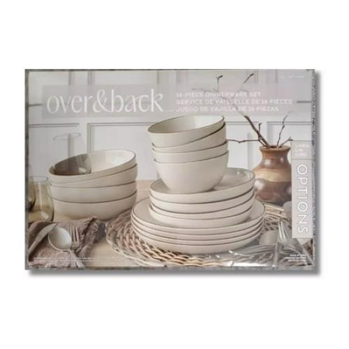 Over&Back 16 Piece Dinnerware Set, Moden Linen Ceramic Stoneware