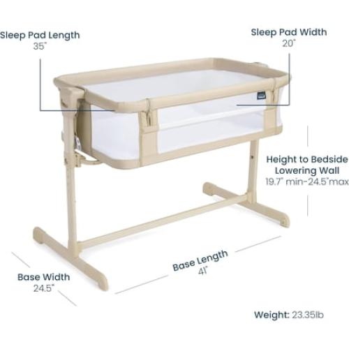 HALO BassiNest 2-in-1 Height-Adjustable Bedside Sleeper with Mattress Pad and Fitted Sheet, Oat