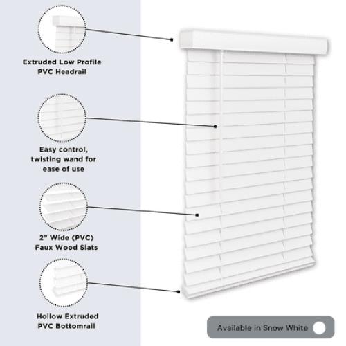 Lotus & Windoware Cordless 2 Faux Wood Room Darkening Horizontal Blind, 35 W x 60 L, Smooth, Snow White