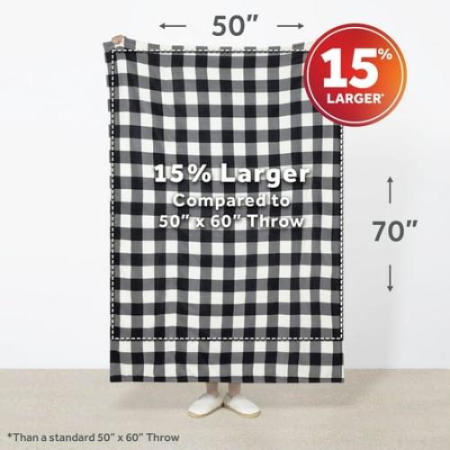 Sunbeam Electric Heated Throw Blanket Black/White Plaid Microplush Faux Shearling 4 Heat 50x70