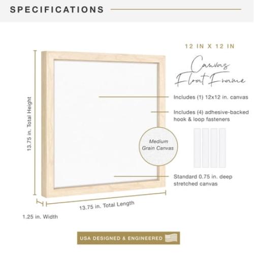 MCS Canvas Float Frames 16x20 Frame, Black Frame for Finished Canvases, Vertical & Horizontal Wall Hanging Large Frame with Adhesive for Canvas Paintings (1-Pack)