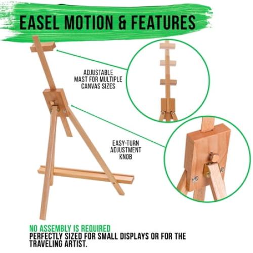 U.S. Art Supply Topanga 31 Tabletop Wood Folding A-Frame Artist Studio Easel, Adjustable Beechwood Tripod Display Stand