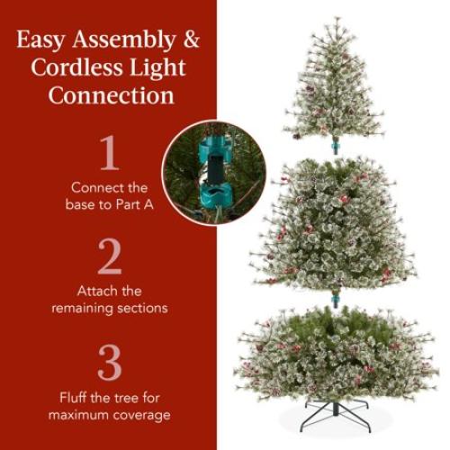 Best Choice Products 6ft Pre-Lit Semi-Flocked Cashmere Pine Christmas Tree w/ 936 Branch Tips, 250 LED Lights