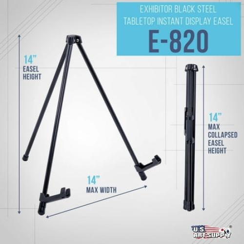 U.S. Art Supply 14 High Exhibitor Steel Tabletop Instant Display Easel - Portable Tripod Stand Paintings Pictures Signs