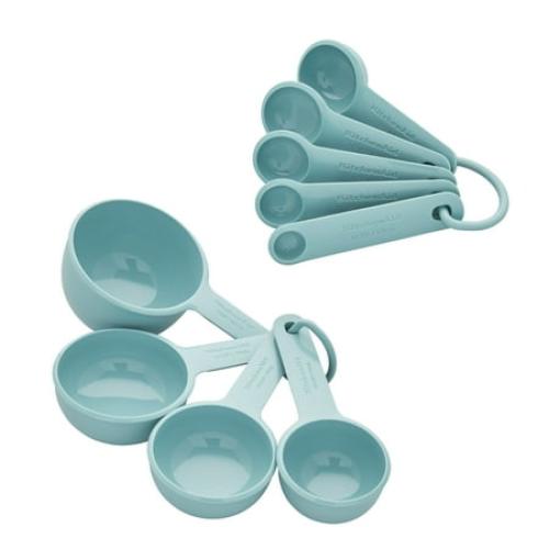 2 Pack....KitchenAid  Plastic Measuring Cups and Spoons Set Blue Aqua Sky