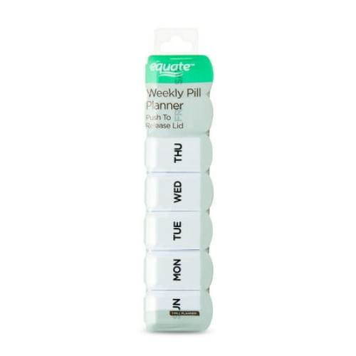 Equate Weekly Pill Planner, Portable Medicine Box with 7 Compartments, Travel-Friendly,