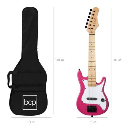 Best Choice Products 30in Kids Electric Guitar Beginner Starter Kit w/ 5W Amplifier, Strap, Case - Pink Sparkle