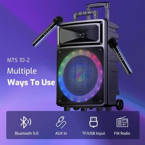 Karaoke Machine with 2 Wireless Microphones, Bluetooth Speaker, Portable PA System - Karaoke, FM Radio, 12 Woofer Included for Party
