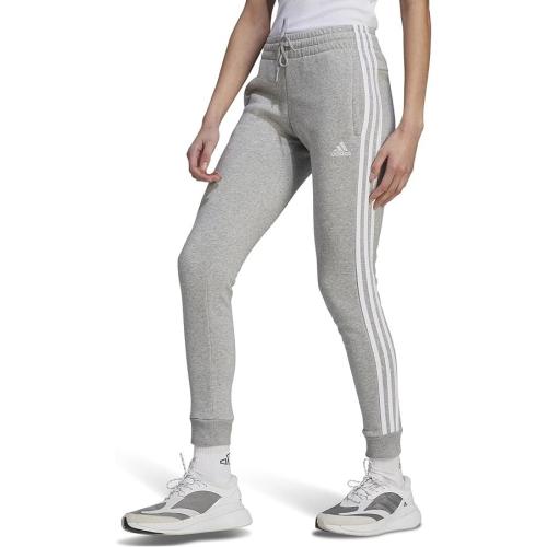 adidas Women's Essentials 3-Stripes Fleece Pants, Color: Medium Grey Heather/White, Size XL
