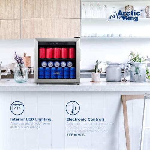 Arctic King 48-Can Stainless Steel Beverage Fridge & Cooler with Electrical Control, ARV48B1AST