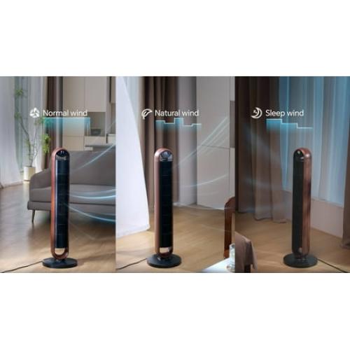 Better Homes & Gardens 40'' 5-Speed Oscillating Tower Fan with Remote Control, 3 Wind Modes, 12H Timer, Walnut & Black