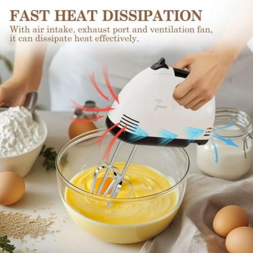 TINANA 7 Speed Hand Mixer Electric Handheld with Stainless Steel Beaters & Dough Hooks, Cookie Mixer with Turbo Boost, Food Beater for Kitchen Baking Cakes, Eggs, Cream, White