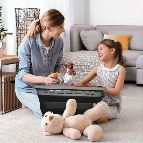 Brookstone 11 Gallon Collapsible Plastic Laundry Basket, Portable Pop-up Hamper, Foldable Storage Container, Washing Tub, Dark Gray